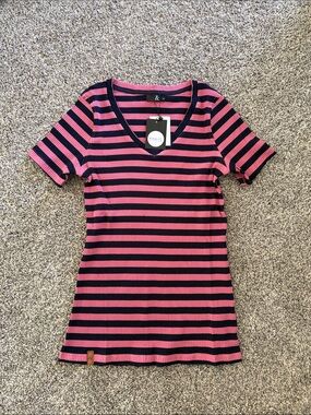 AMPERSAND AVE Pink and Black Striped Short Sleeve Tee